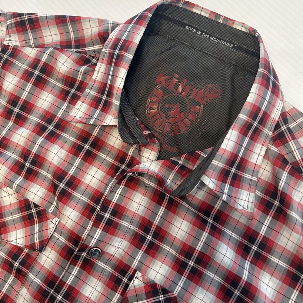 Kuhl‎ Mens Small Red Plaid Short Sleeve Pearl Snap Performance Hiking Shirt